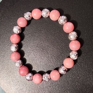 Handmade Pink and Silver Stretchy Beaded Bracelet Set